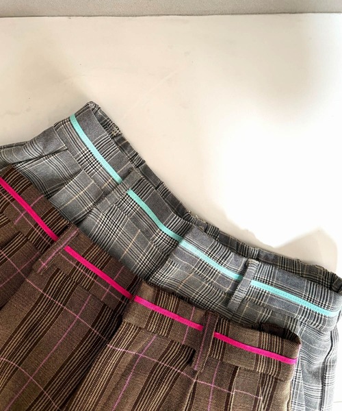 Q（キュー）の「グログランラインチェックパンツ（スラックス・レディース・ベージュ系その他/ブラウン系その他・MEDIUM）」の9枚目の写真
