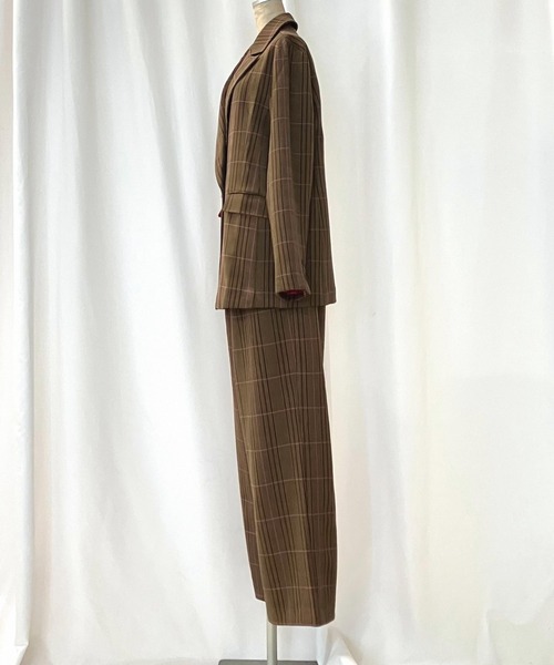 Q（キュー）の「グログランラインチェックパンツ（スラックス・レディース・ベージュ系その他/ブラウン系その他・MEDIUM）」の7枚目の写真