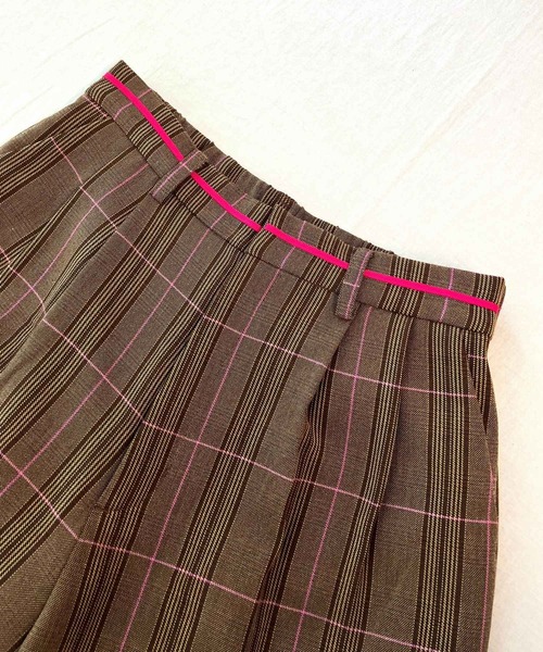 Q（キュー）の「グログランラインチェックパンツ（スラックス・レディース・ベージュ系その他/ブラウン系その他・MEDIUM）」の12枚目の写真
