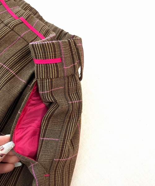 Q（キュー）の「グログランラインチェックパンツ（スラックス・レディース・ベージュ系その他/ブラウン系その他・MEDIUM）」の14枚目の写真