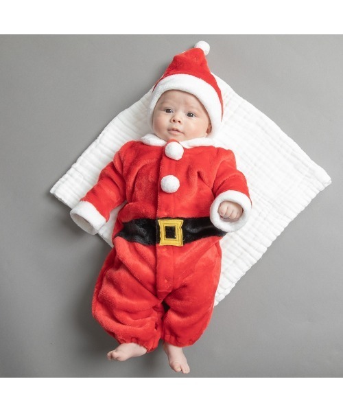 Babiesrus(ベビーザらス)の「クリスマスロンパース/ドレスオール 帽子付きサンタ(ロンパース・キッズ・レッド/レッド系その他・70cm/50-70cm)」の2枚目の写真