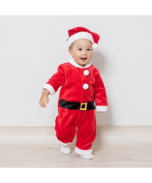 Babiesrus(ベビーザらス)の「クリスマスロンパース/ドレスオール 帽子付きサンタ(ロンパース・キッズ・レッド/レッド系その他・70cm/50-70cm)」の1枚目の写真