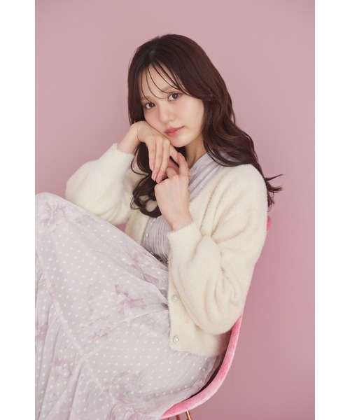 ベルト付きオパールドット×フラワープリントティアードワンピース