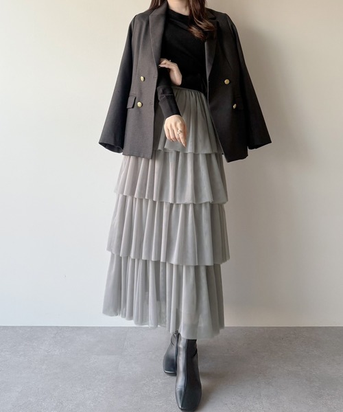 mipiarl(ミピアール)の「ボリュームチュールティアードスカート(スカート・レディース・アイボリー/ブラック/ライトグレー・LARGE/MEDIUM/SMALL)」の3枚目の写真