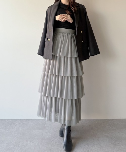 mipiarl(ミピアール)の「ボリュームチュールティアードスカート(スカート・レディース・アイボリー/ブラック/ライトグレー・LARGE/MEDIUM/SMALL)」の10枚目の写真