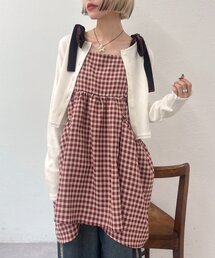 w closet | 【長さ調節可能！】肩リボンチェックキャミワンピース(チュニック)