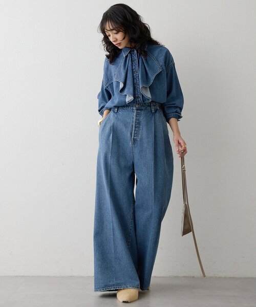 Whim Gazette（ウィムガゼット）の「ワイドデニムイージーパンツ（デニムパンツ・レディース・ブルー・36/38）」の4枚目の写真