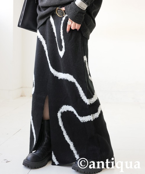 ライン柄 ジャガード ニットスカート（スカート）｜antiqua