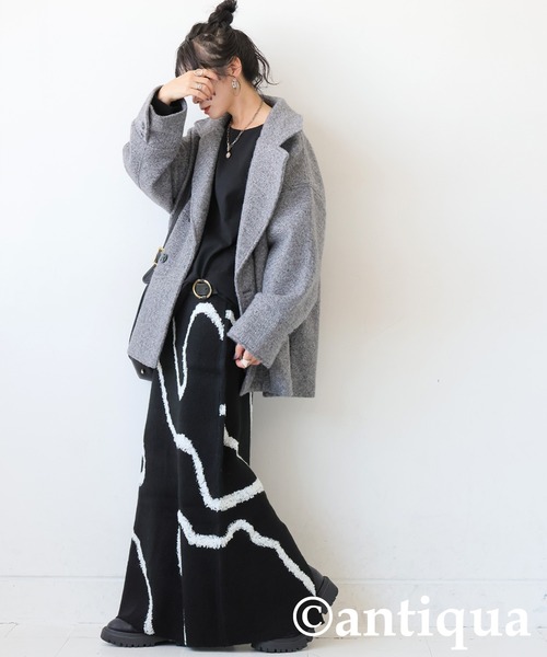 antiqua(アンティカ)の「ライン柄 ジャガード ニットスカート(スカート・レディース・アイボリー/ブラック・ONESIZE)」の12枚目の写真