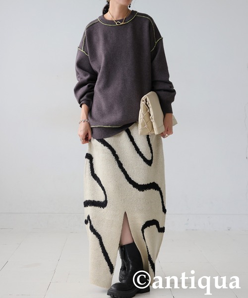 antiqua(アンティカ)の「ライン柄 ジャガード ニットスカート(スカート・レディース・アイボリー/ブラック・ONESIZE)」の19枚目の写真