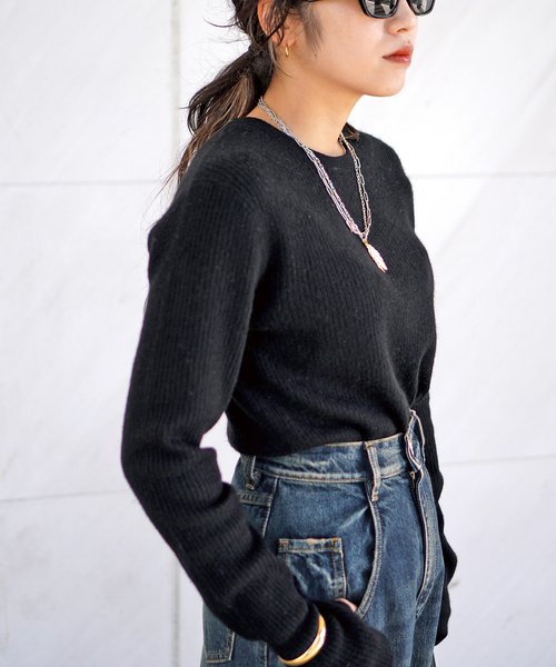 EVERYDAY I LIKE.(エヴリディアイライク)の「カシミヤロングリブプルオーバー(ニット/セーター・レディース・チャコールグレー/ブラック・FREE)」の1枚目の写真