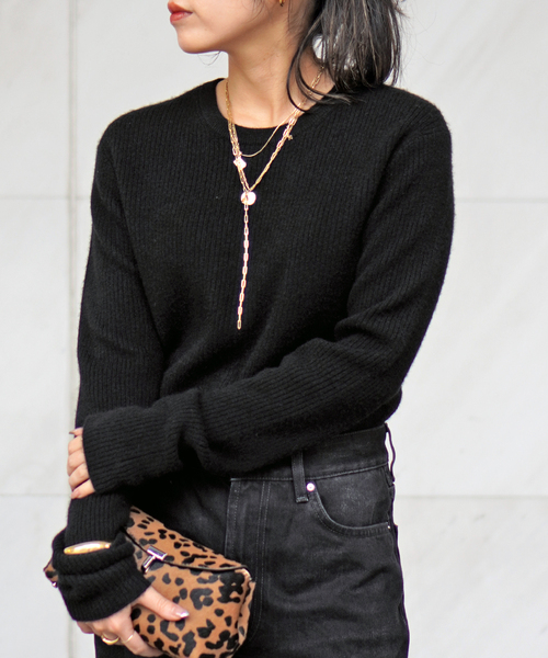 EVERYDAY I LIKE.(エヴリディアイライク)の「カシミヤロングリブプルオーバー(ニット/セーター・レディース・チャコールグレー/ブラック・FREE)」の8枚目の写真