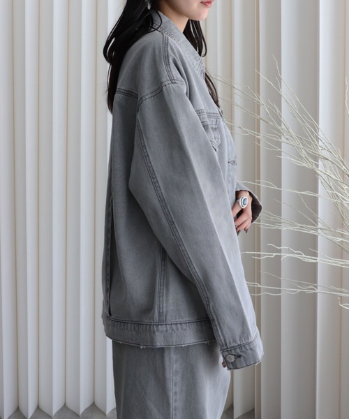 ★こはく様用★ 今期新作　アナナ　グレー デニムジャケット フリーサイズ セール】【 YENNA Original Jeans 】ビックシルエットタックデニム