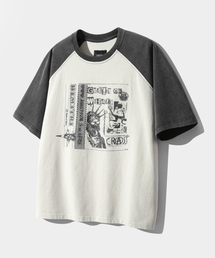 DIMITRI BLACK（ディミトリブラック）の「Raglan Contrast Pigment Artwork Short Sleeve T-Shirt - Cream & Black（Tシャツ/カットソー・メンズ）」