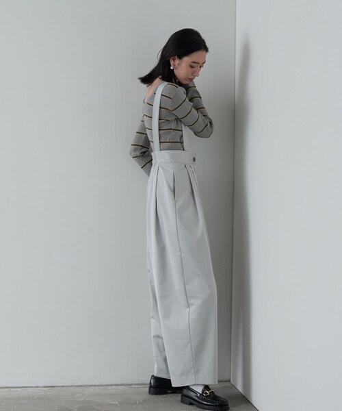 GALLEST（ギャレスト）の「シャインテーパードサロペット（サロペット/オーバーオール・レディース・ライトグレー/ブラック・34/38）」の5枚目の写真