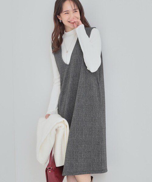 SHOO・LA・RUE(シューラルー)の「【2点セット/洗える/S-LL】時短でコーデ決まる ジャンドレ&リブインナー(ワンピース・レディース・ブラック/ベージュ系1/ブラック系3・03/02/01/04)」の2枚目の写真