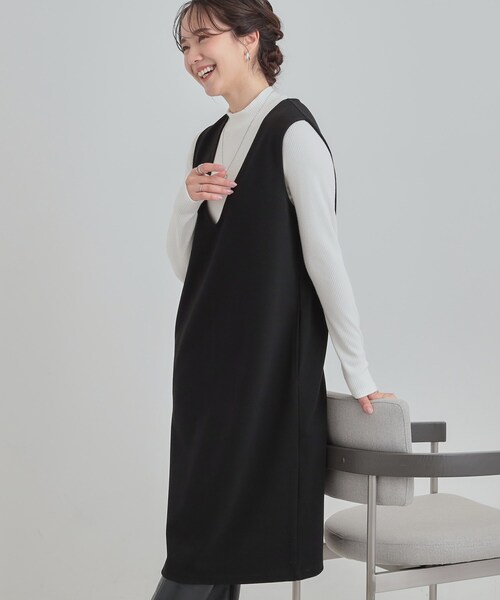 SHOO・LA・RUE(シューラルー)の「【2点セット/洗える/S-LL】時短でコーデ決まる ジャンドレ&リブインナー(ワンピース・レディース・ブラック/ベージュ系1/ブラック系3・03/02/01/04)」の1枚目の写真