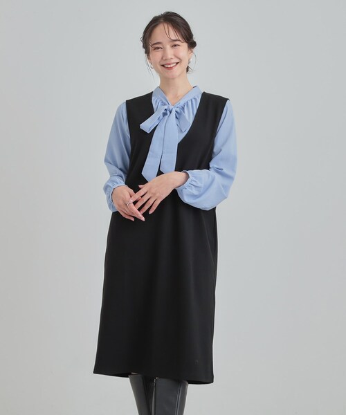 SHOO・LA・RUE(シューラルー)の「【2点セット/洗える/S-LL】時短でコーデ決まる ジャンドレ&リブインナー(ワンピース・レディース・ブラック/ベージュ系1/ブラック系3・03/02/01/04)」の7枚目の写真