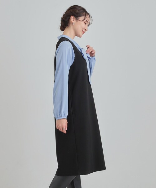 SHOO・LA・RUE(シューラルー)の「【2点セット/洗える/S-LL】時短でコーデ決まる ジャンドレ&リブインナー(ワンピース・レディース・ブラック/ベージュ系1/ブラック系3・03/02/01/04)」の8枚目の写真