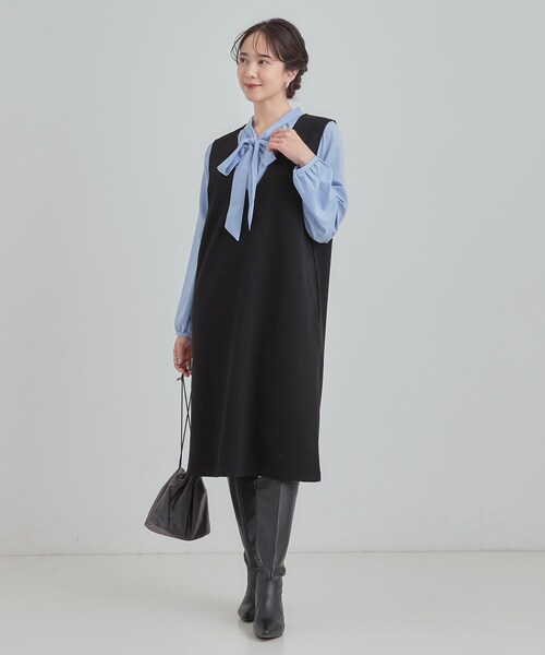 SHOO・LA・RUE(シューラルー)の「【2点セット/洗える/S-LL】時短でコーデ決まる ジャンドレ&リブインナー(ワンピース・レディース・ブラック/ベージュ系1/ブラック系3・03/02/01/04)」の9枚目の写真