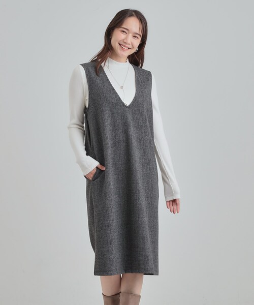 SHOO・LA・RUE(シューラルー)の「【2点セット/洗える/S-LL】時短でコーデ決まる ジャンドレ&リブインナー(ワンピース・レディース・ブラック/ベージュ系1/ブラック系3・03/02/01/04)」の18枚目の写真