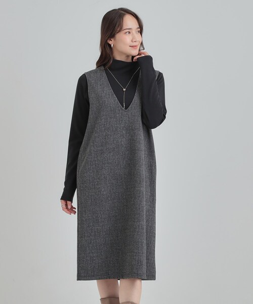 SHOO・LA・RUE(シューラルー)の「【2点セット/洗える/S-LL】時短でコーデ決まる ジャンドレ&リブインナー(ワンピース・レディース・ブラック/ベージュ系1/ブラック系3・03/02/01/04)」の21枚目の写真