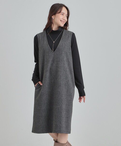 SHOO・LA・RUE(シューラルー)の「【2点セット/洗える/S-LL】時短でコーデ決まる ジャンドレ&リブインナー(ワンピース・レディース・ブラック/ベージュ系1/ブラック系3・03/02/01/04)」の22枚目の写真