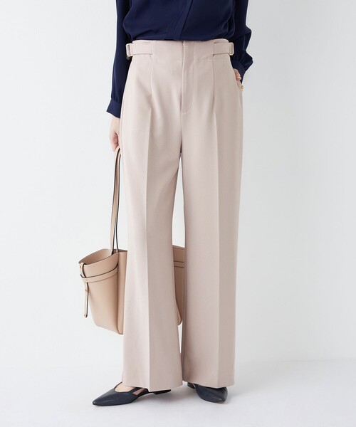 SHIPS Colors（シップス カラーズ）の「SHIPS Colors:〈手洗い可能〉ストレッチ ジョーゼット ワイドパンツ2◇（その他パンツ・レディース・ベージュ/ダークブルー・SMALL/MEDIUM）」の2枚目の写真