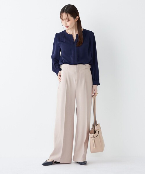 SHIPS Colors（シップス カラーズ）の「SHIPS Colors:〈手洗い可能〉ストレッチ ジョーゼット ワイドパンツ2◇（その他パンツ・レディース・ベージュ/ダークブルー・SMALL/MEDIUM）」の17枚目の写真