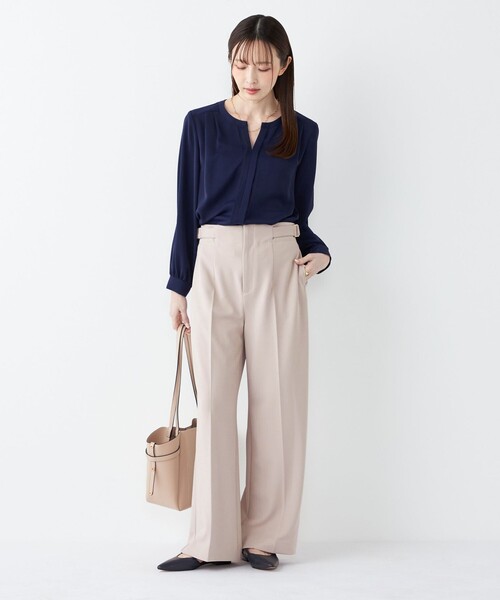 SHIPS Colors（シップス カラーズ）の「SHIPS Colors:〈手洗い可能〉ストレッチ ジョーゼット ワイドパンツ2◇（その他パンツ・レディース・ベージュ/ダークブルー・SMALL/MEDIUM）」の22枚目の写真