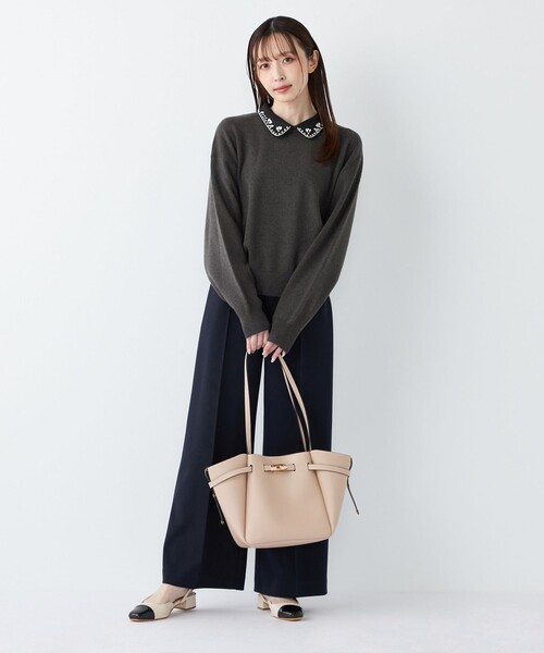 SHIPS Colors:〈手洗い可能〉ストレッチ ジョーゼット ワイドパンツ2
