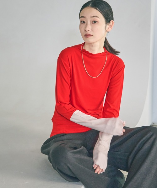 LAKOLE（ラコレ）の「メローエッジハイネック長袖 / 615914（Tシャツ/カットソー・レディース・ブラウン/ブラック/その他9/アイボリー/レッド・FREE）」の4枚目の写真