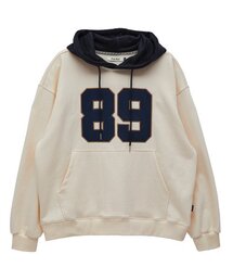 カラー ブロック 89 ロゴ フードパーカー アイボリー