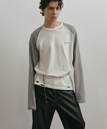 DUSTYWHITE（ダスティーホワイト）の「5s COTTON PIGMENT DESTROYED WHITE RAGLAN LONG T-SHIRT（Tシャツ/カットソー）」