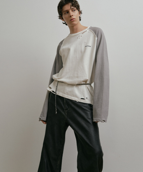 DUSTYWHITE（ダスティーホワイト）の「5s COTTON PIGMENT DESTROYED WHITE RAGLAN LONG T-SHIRT（Tシャツ/カットソー・メンズ・その他・MEDIUM/LARGE/X-LARGE）」の2枚目の写真