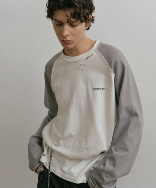 DUSTYWHITE（ダスティーホワイト）の「5s COTTON PIGMENT DESTROYED WHITE RAGLAN LONG T-SHIRT（Tシャツ/カットソー・メンズ・その他・MEDIUM/LARGE/X-LARGE）」の5枚目の写真