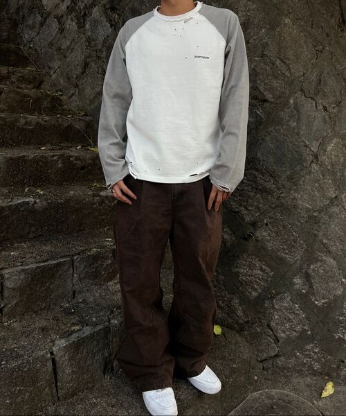 DUSTYWHITE（ダスティーホワイト）の「5s COTTON PIGMENT DESTROYED WHITE RAGLAN LONG T-SHIRT（Tシャツ/カットソー・メンズ・その他・MEDIUM/LARGE/X-LARGE）」の8枚目の写真