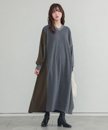 裏シャギー異素材ドッキングワンピース