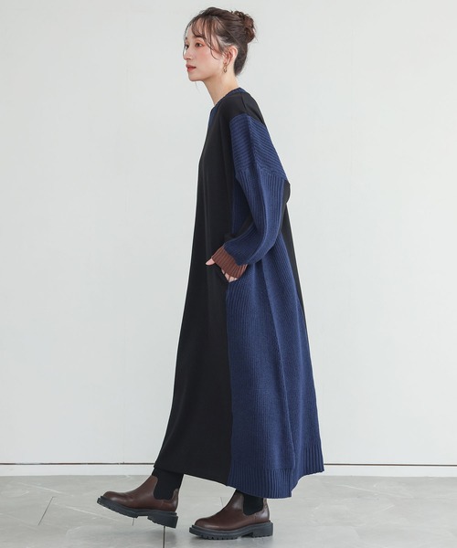 n'OrLABEL(ノアールレーベル)の「裏シャギー異素材ドッキングワンピース(ワンピース・レディース・チャコールグレー/ブラック・FREE)」の7枚目の写真