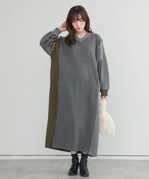 n'OrLABEL(ノアールレーベル)の「裏シャギー異素材ドッキングワンピース(ワンピース・レディース・チャコールグレー/ブラック・FREE)」の16枚目の写真