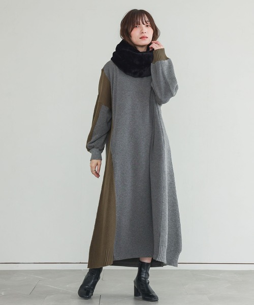 n'OrLABEL(ノアールレーベル)の「裏シャギー異素材ドッキングワンピース(ワンピース・レディース・チャコールグレー/ブラック・FREE)」の19枚目の写真
