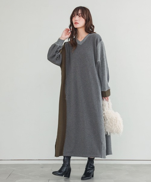 n'OrLABEL(ノアールレーベル)の「裏シャギー異素材ドッキングワンピース(ワンピース・レディース・チャコールグレー/ブラック・FREE)」の17枚目の写真