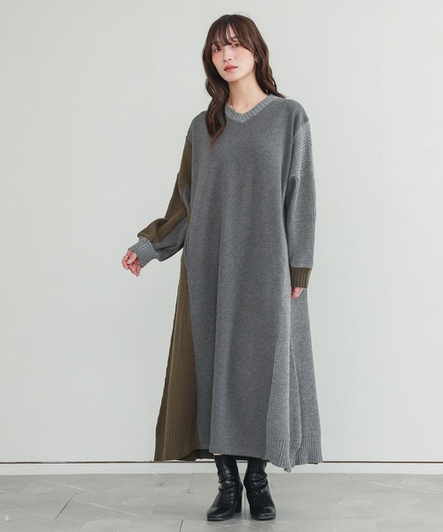 n'OrLABEL(ノアールレーベル)の「裏シャギー異素材ドッキングワンピース(ワンピース・レディース・チャコールグレー/ブラック・FREE)」の18枚目の写真
