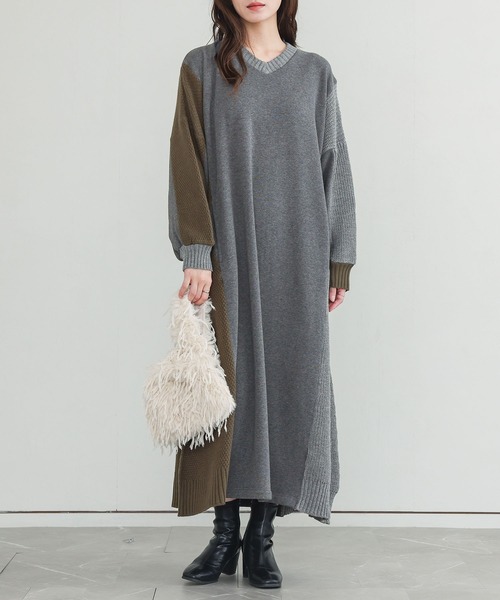 n'OrLABEL(ノアールレーベル)の「裏シャギー異素材ドッキングワンピース(ワンピース・レディース・チャコールグレー/ブラック・FREE)」の15枚目の写真