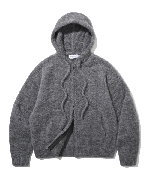 URBANSTOFF(アーバンストッフ)の「ヘアリークロップニットフードジップアップ(チャコール)(ニット/セーター・レディース・その他・LARGE/MEDIUM)」の1枚目の写真