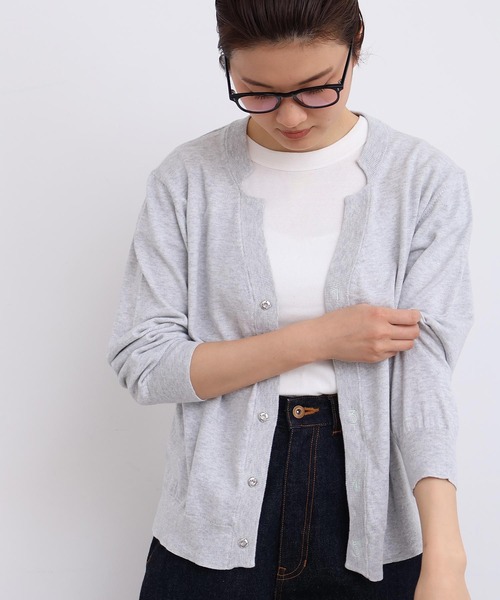 I am I in fact...（アイアムアイインファクト）の「コットン数字刺繍　Vカーディガン（カーディガン/ボレロ・レディース・イエロー/ピンク/サックスブルー/チャコールグレー/グレー・FREE）」の3枚目の写真