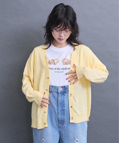 I am I in fact...（アイアムアイインファクト）の「コットン数字刺繍　Vカーディガン（カーディガン/ボレロ・レディース・イエロー/ピンク/サックスブルー/チャコールグレー/グレー・FREE）」の21枚目の写真