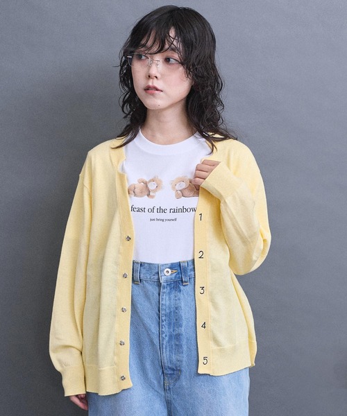 I am I in fact...（アイアムアイインファクト）の「コットン数字刺繍　Vカーディガン（カーディガン/ボレロ・レディース・イエロー/ピンク/サックスブルー/チャコールグレー/グレー・FREE）」の19枚目の写真
