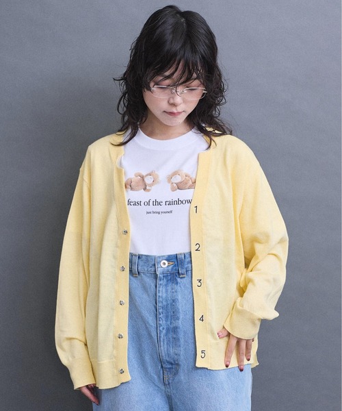 I am I in fact...（アイアムアイインファクト）の「コットン数字刺繍　Vカーディガン（カーディガン/ボレロ・レディース・イエロー/ピンク/サックスブルー/チャコールグレー/グレー・FREE）」の18枚目の写真