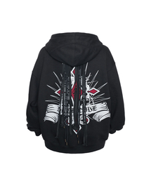 DUCKDIVE（ダックダイブ）の「バックストリングクロスグラフィックフードジップアップブラック（パーカー）」